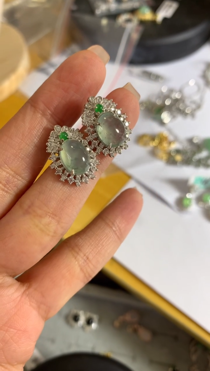 银S925镶嵌戒指翡翠耳饰