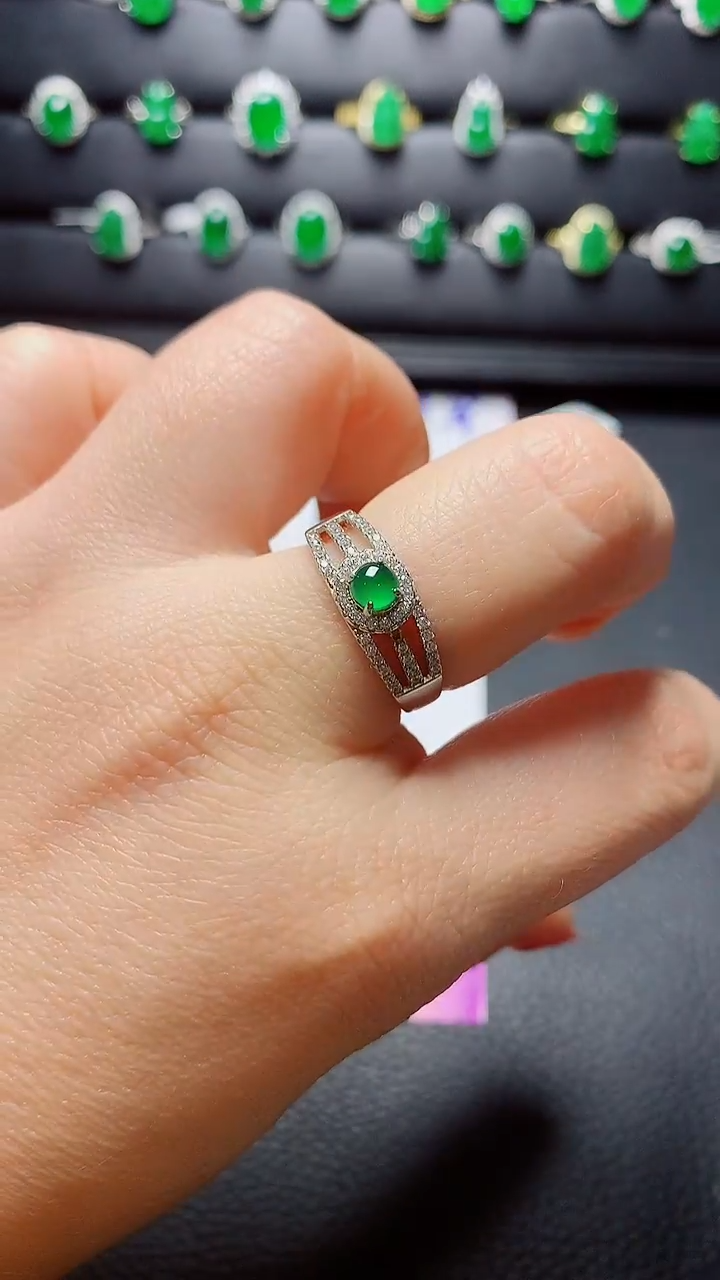 银S925镶嵌戒指翡翠天然翡翠A货s925银镶