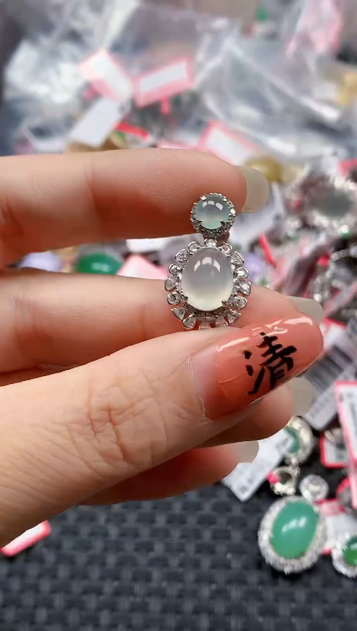 银S925镶嵌戒指翡翠天然A货缅甸翡翠