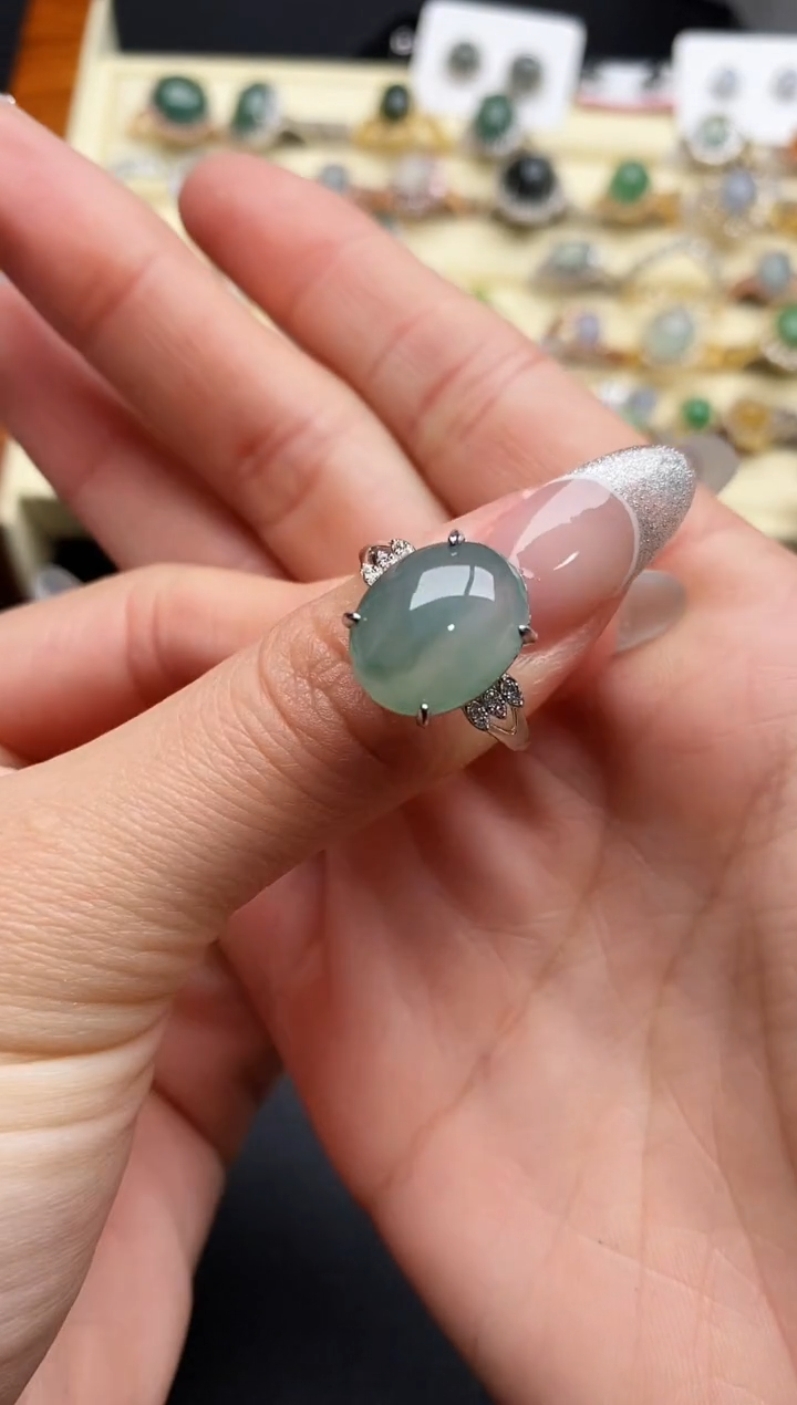 【闪购商品】翡翠戒指银S925镶嵌666666666+9