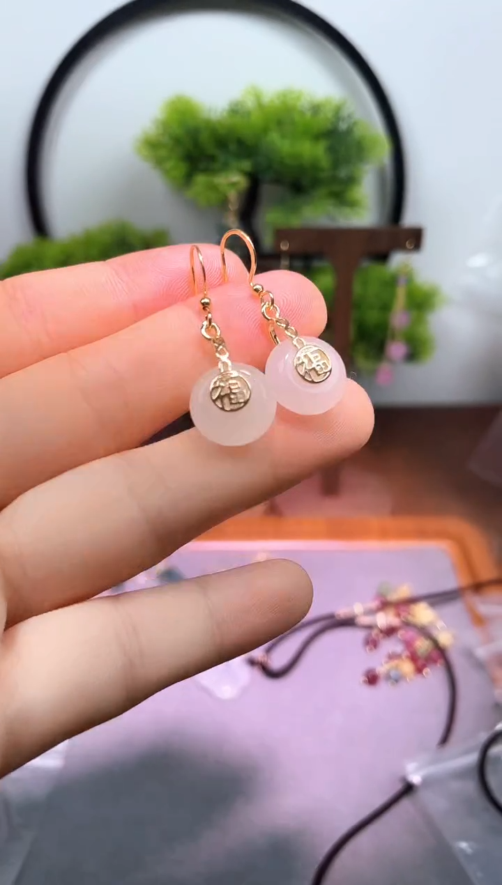 银S925镶嵌和田玉耳饰170000