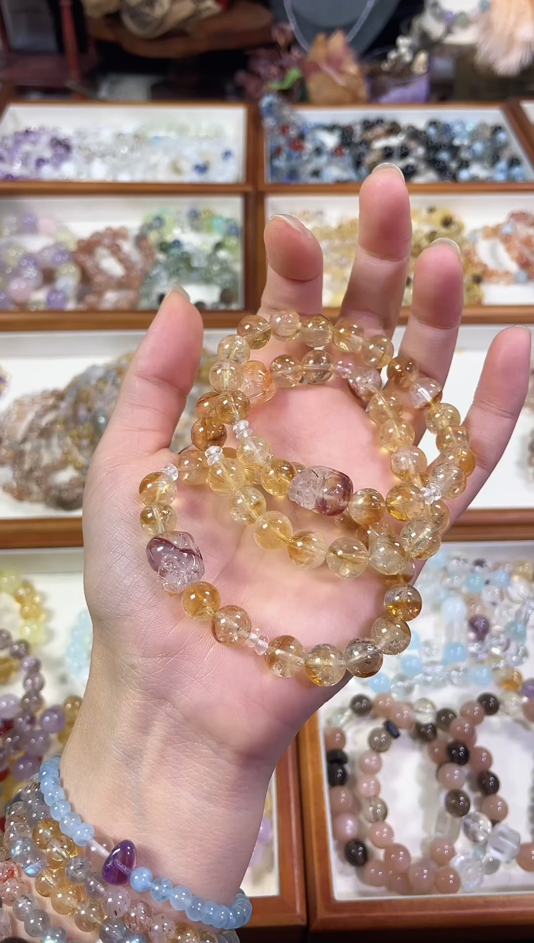 未镶嵌手串水晶天然暴力黄塔晶黄胶花貔貅手串