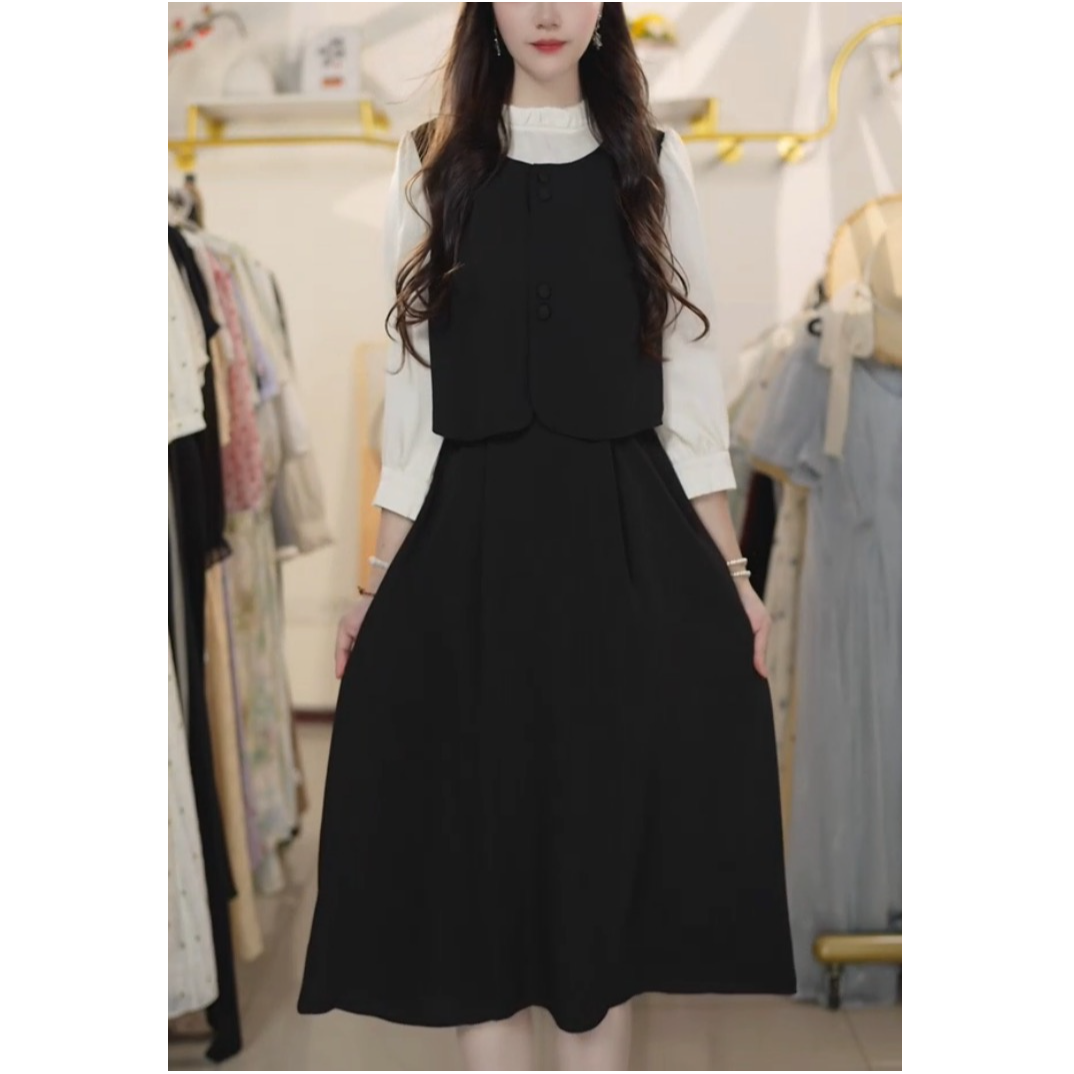 秋季连衣裙裙子九分袖春季轻熟风小众甜美中长裙Y58106