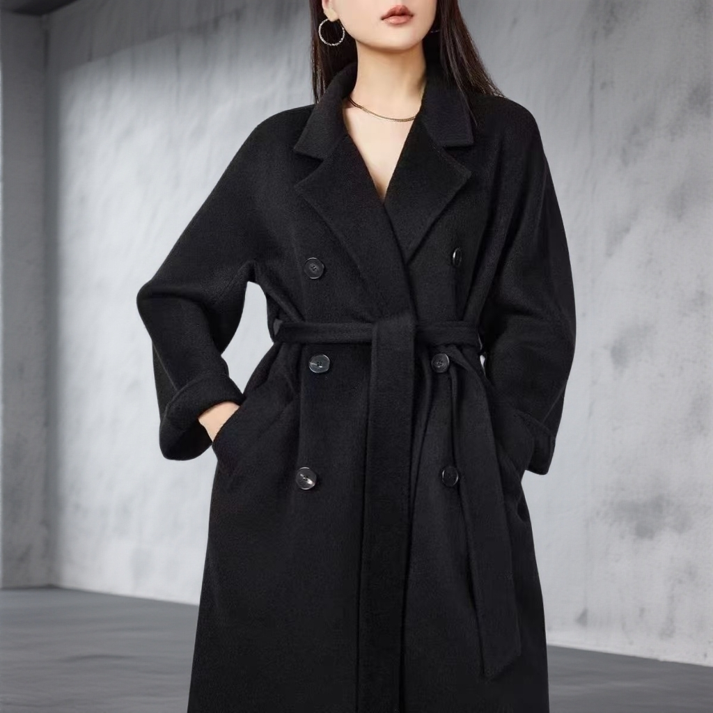 冬季新款西装领双排扣宽松气质款双面呢大衣