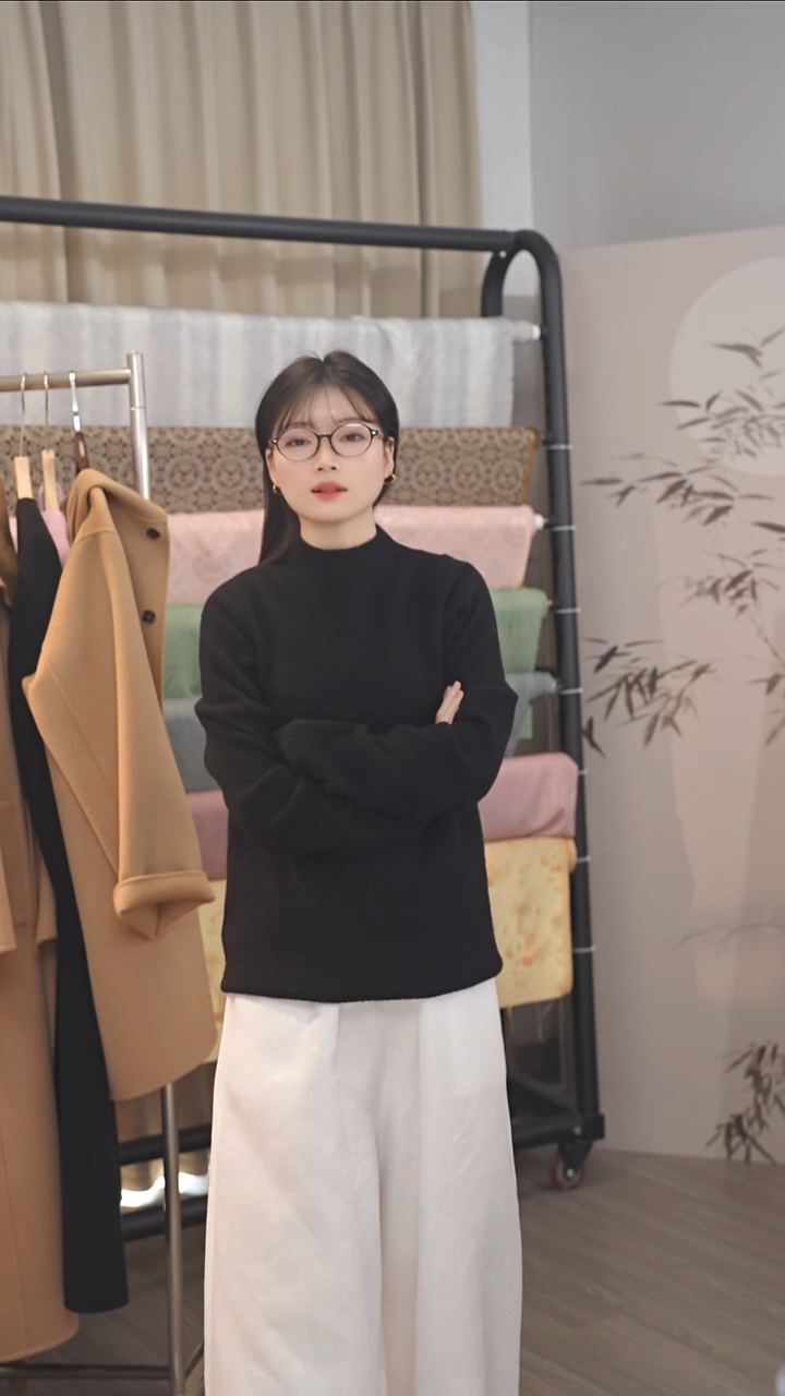 猫*纯山羊绒华夫格黑色