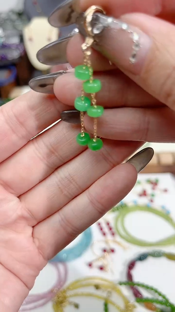 【闪购商品】翡翠耳饰14K金镶嵌三颗49