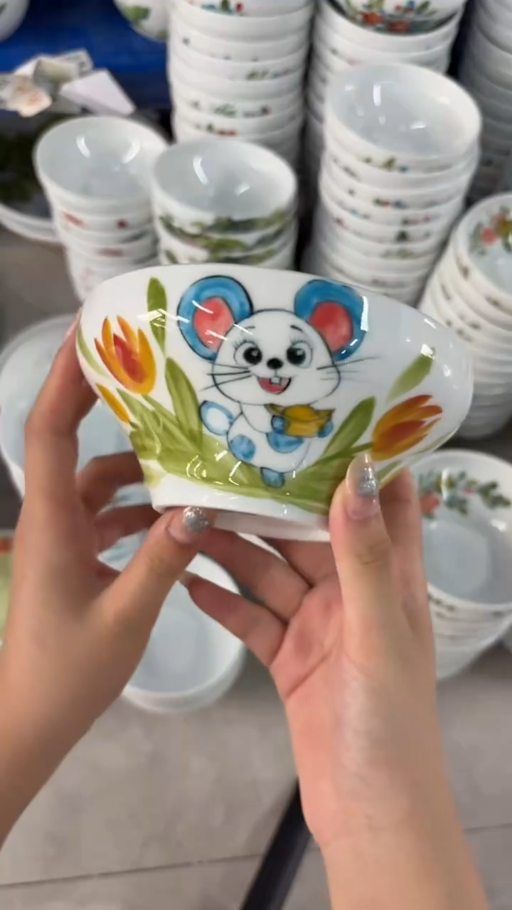 瓷片景德镇高温陶瓷食品级手绘釉中彩-葫芦碗