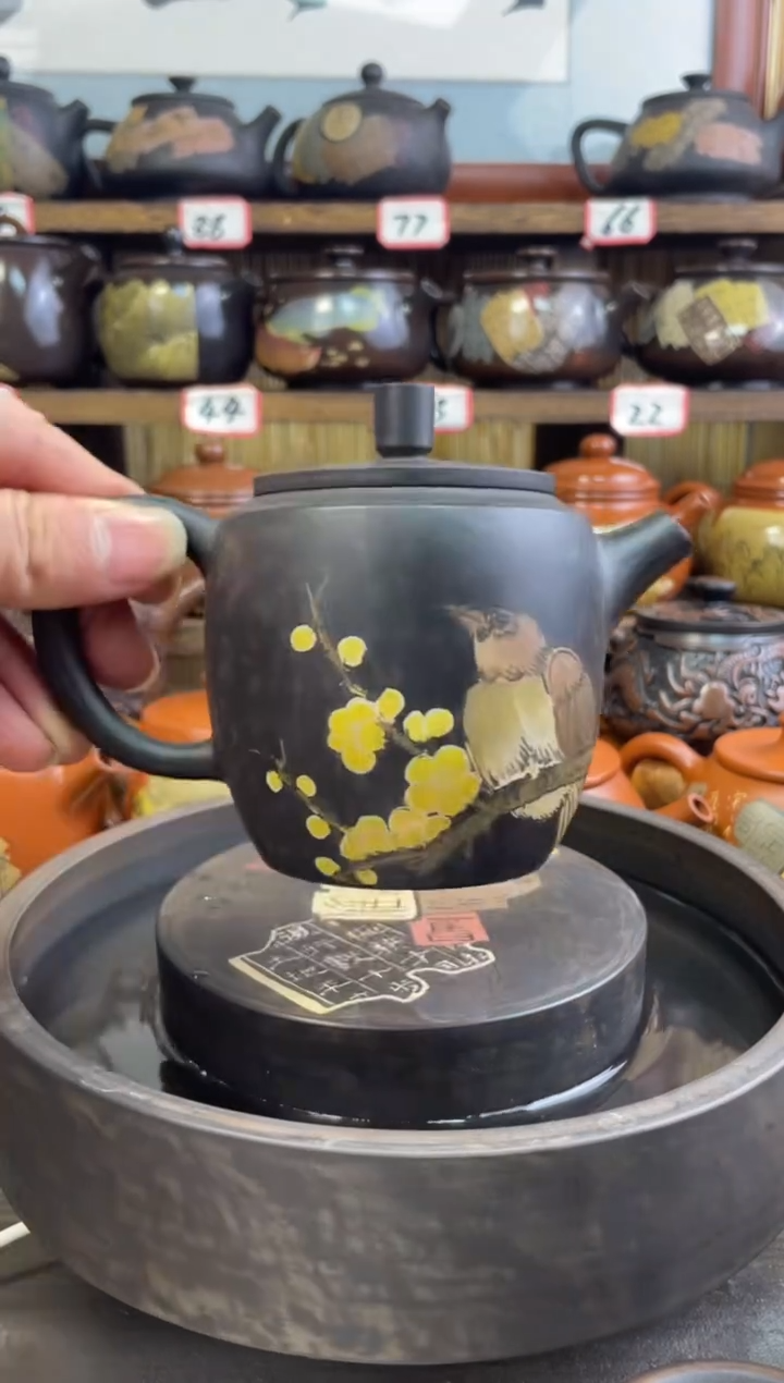 【闪购商品】壶建水紫陶手工打磨花鸟彩填壶