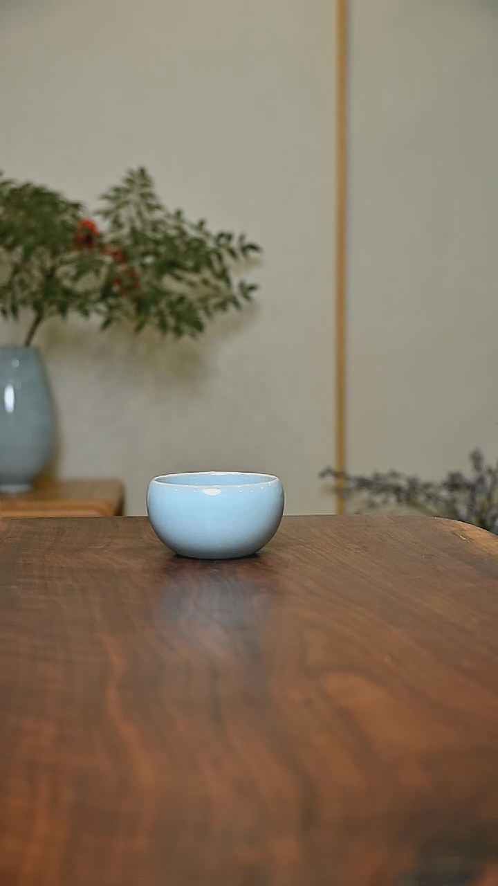 圆钵杯 天青 微瑕 朱法喜款