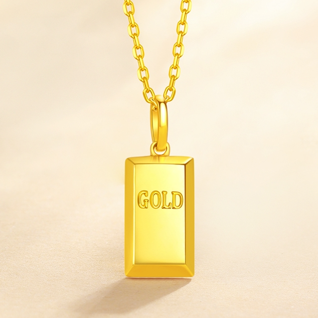 吊坠足银 小砖金色暴富刻字吊坠会时尚轻奢经典项坠坠子送女友
