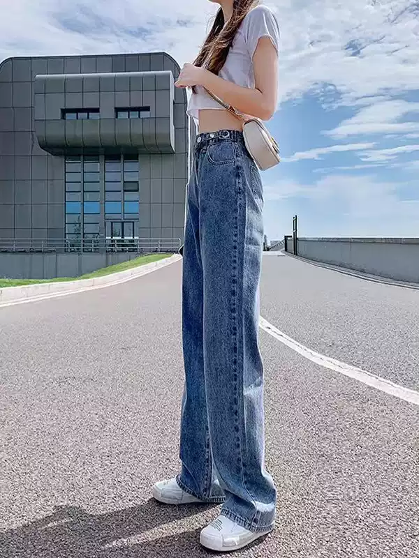 牛仔裤礼品显瘦遮肉款，高腰阔腿韩版非主图款，默认部分微瑕