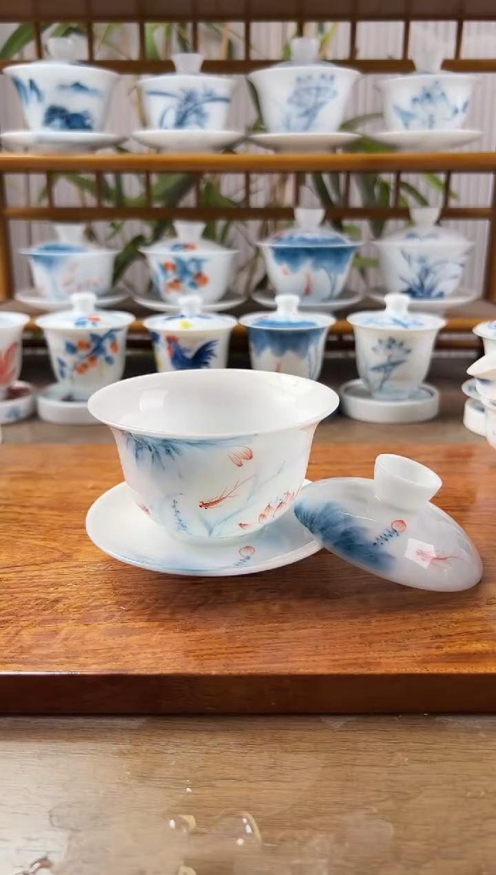 微瑕高冰蓝莲180ml三才盖碗