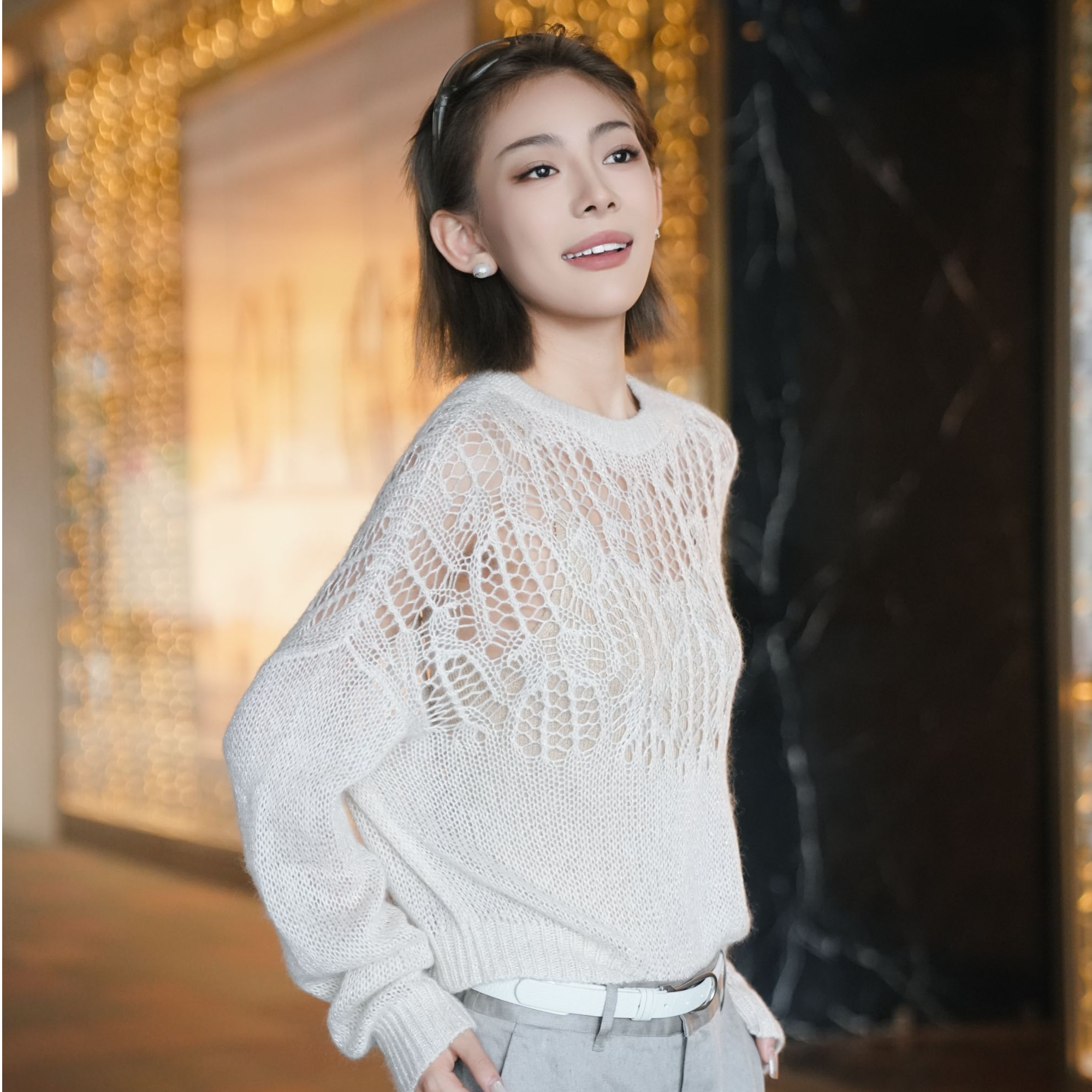 limil/丽米儿特别闪光纱线极简圆领长袖针织衫 9399095