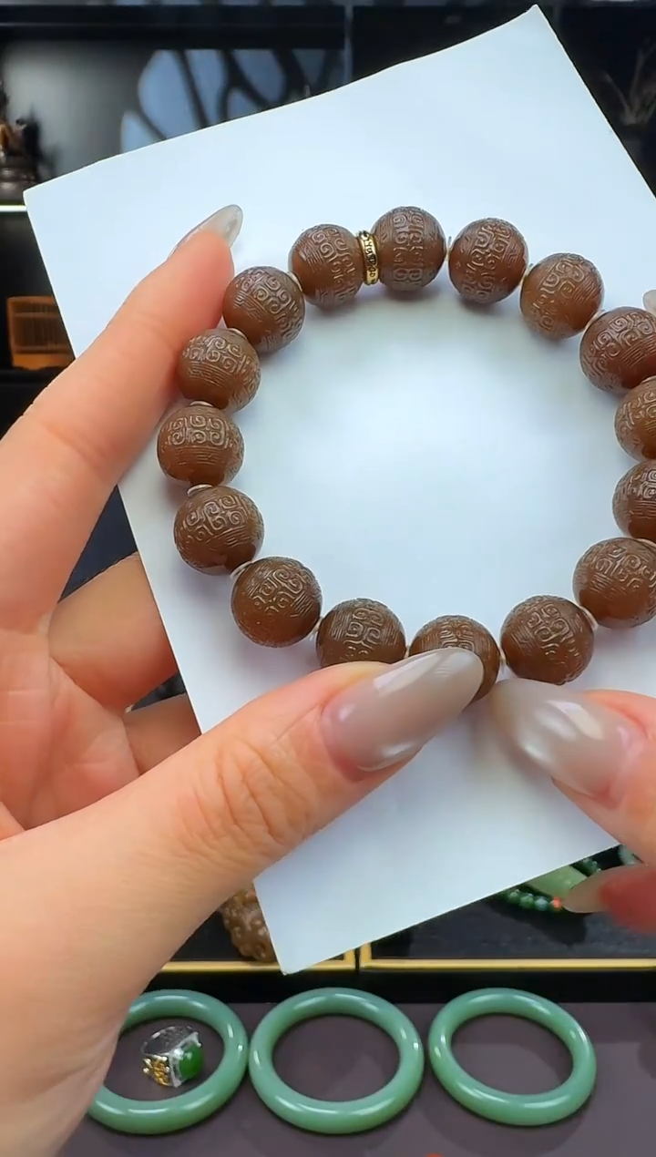 颈饰未镶嵌和田玉圆***客14mm糖圆珠手串