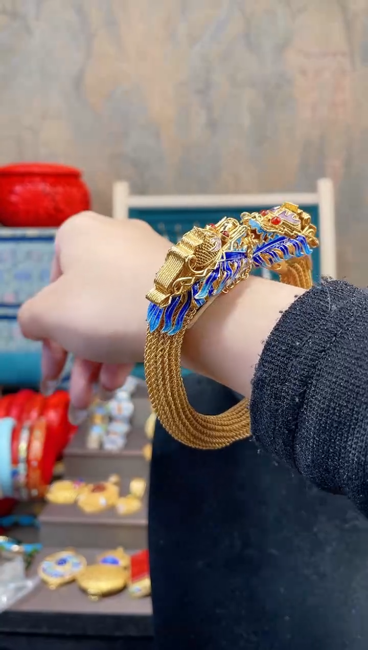 【闪购商品】非遗绝技花丝镶嵌镯子双龙