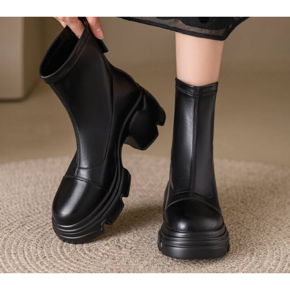 李大龙~牛皮7公分/英伦风复古高跟马丁靴秋冬百搭真皮短靴386-5