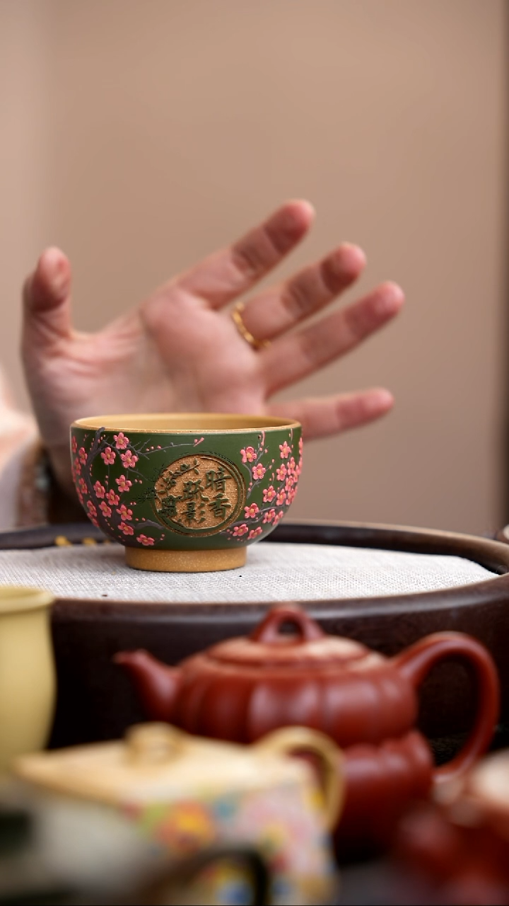 茶壶紫砂民国绿粉浆大碗杯窗花