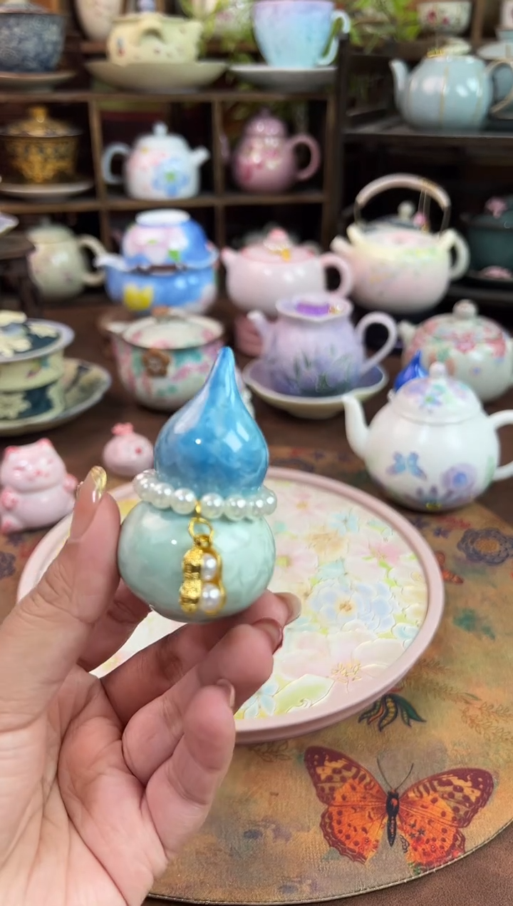 结晶釉葫芦摆件带提溜-蓝色