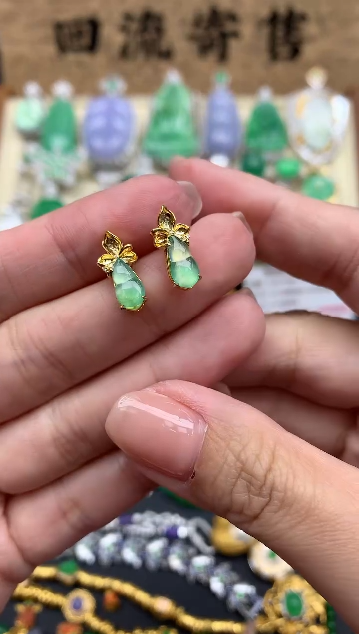 【闪购商品】翡翠耳饰18K金镶嵌357-中国好珍宝