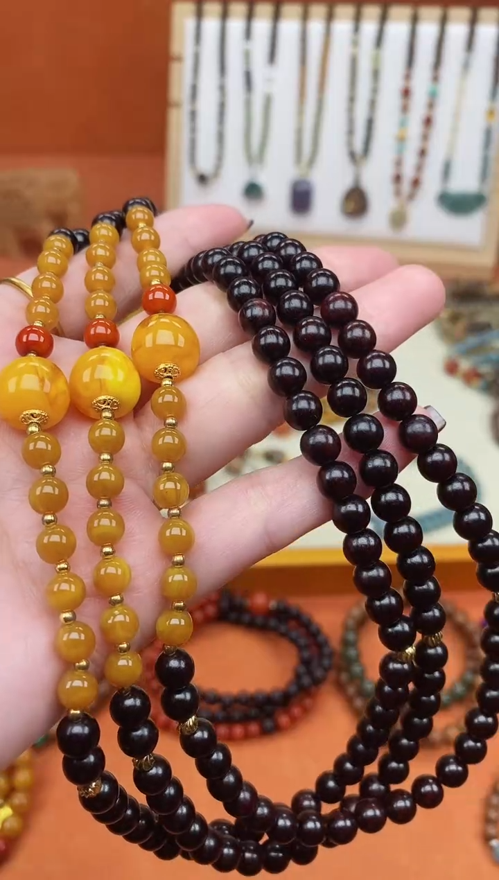 手串檀香紫檀（小叶紫檀）未镶嵌双圈印度小叶紫檀老蜡手串