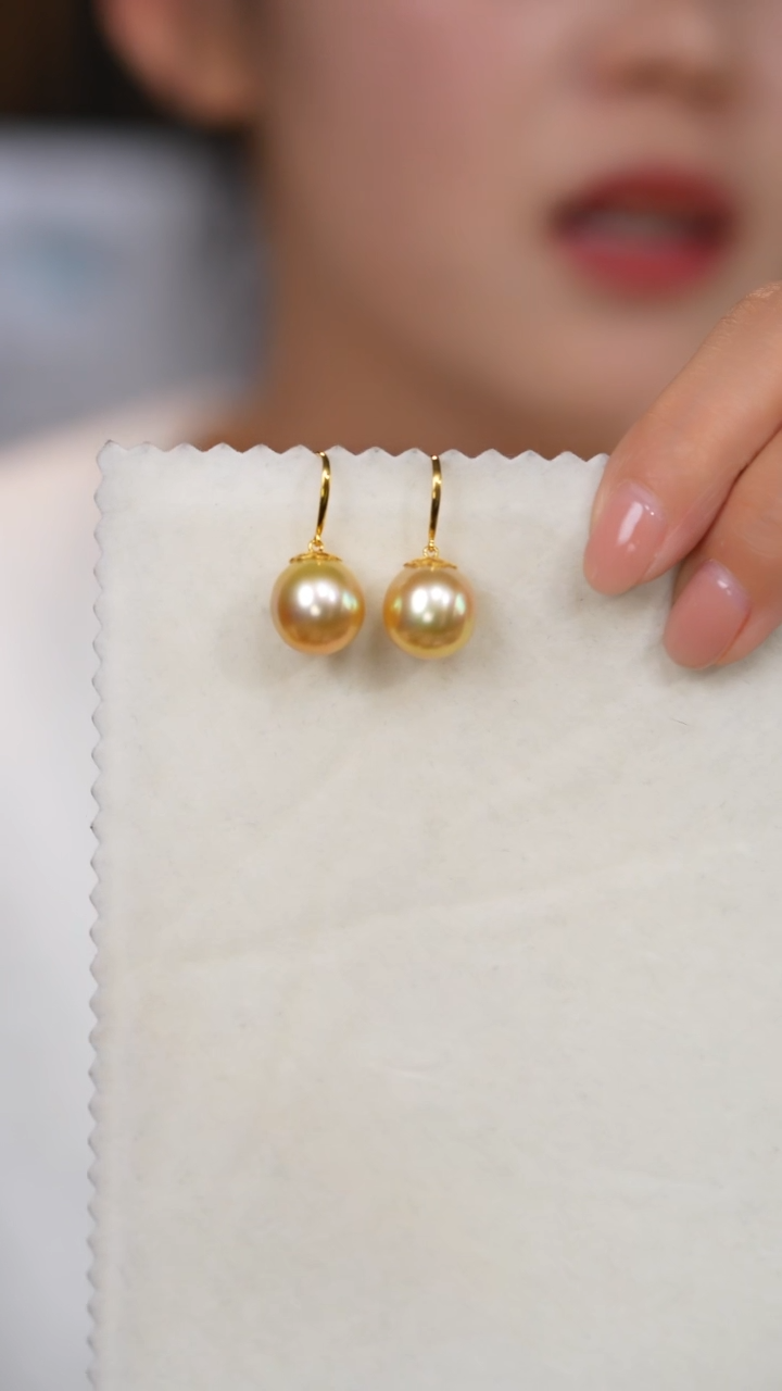 【闪购商品】海水珍珠耳坠18K金镶嵌金珠12-13mm