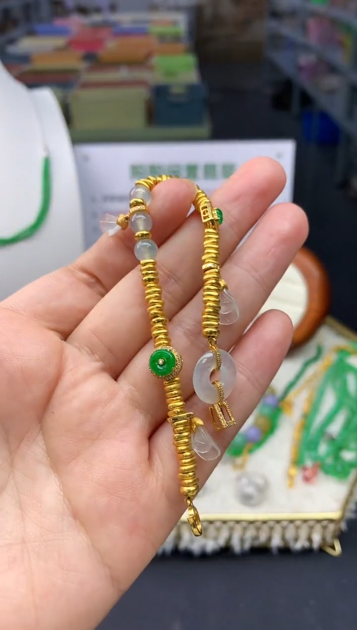 【闪购商品】翡翠颈饰18K金镶嵌翡翠手链|不退不换