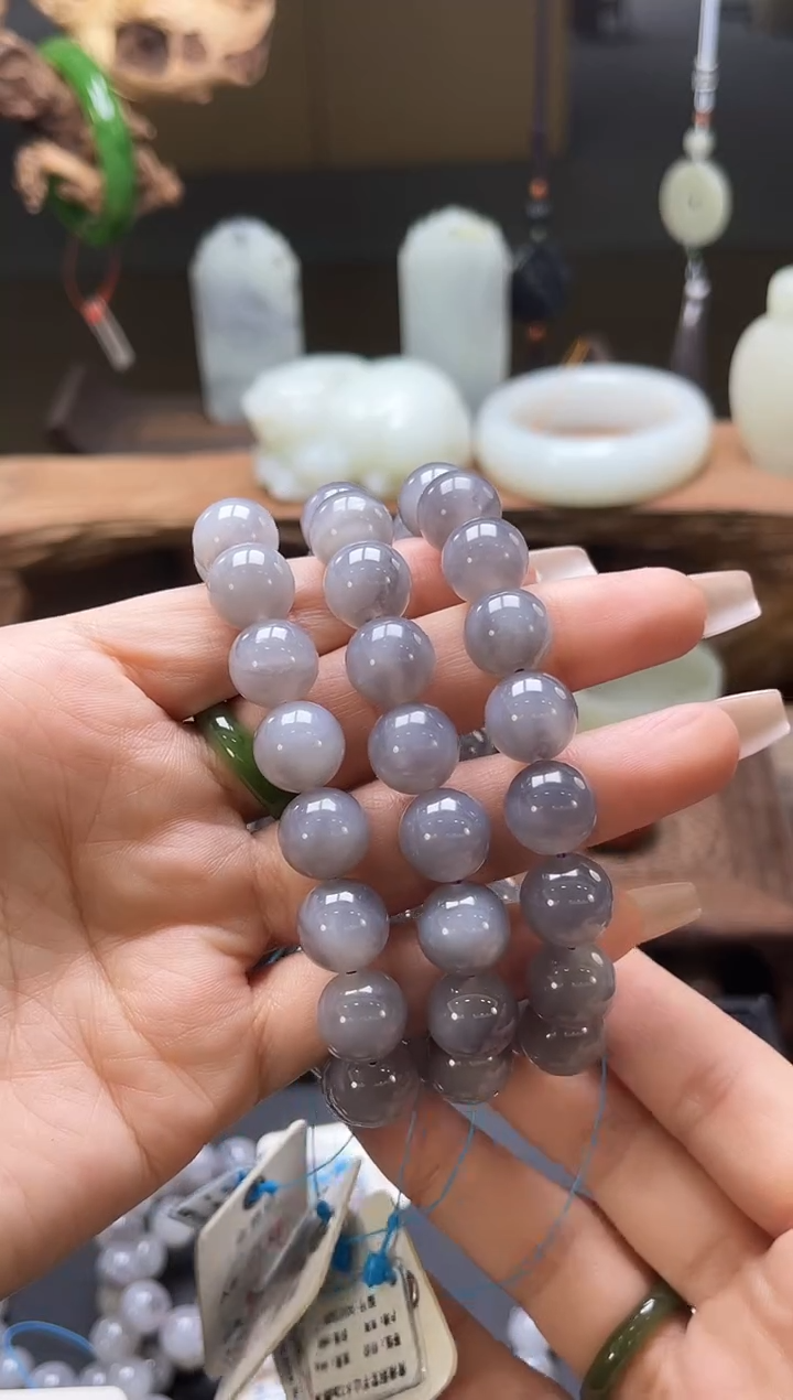 【闪购商品】和田玉手串未镶嵌青海烟紫卡10圆珠 多样性发一