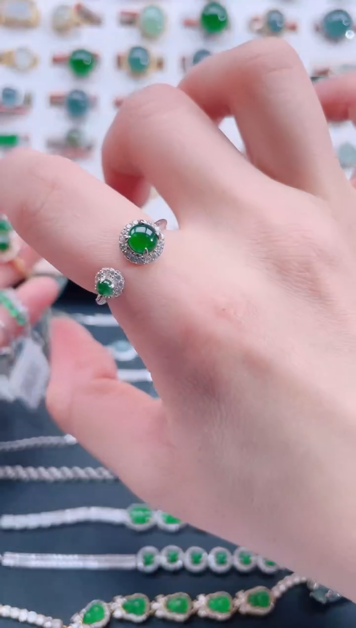 银S925镶嵌戒指翡翠天然翡翠