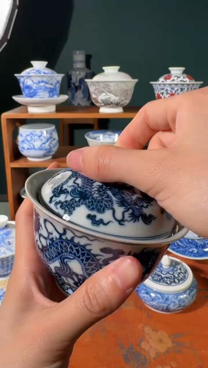 【闪购商品】杯钟家窑龙纹盖碗