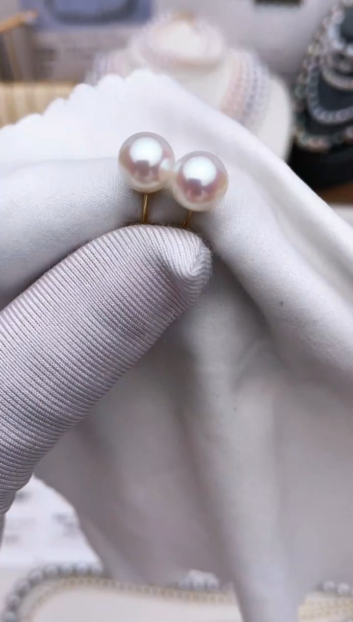 【闪购商品】海水珍珠耳饰18K金镶嵌特选福利7.5-8mm不退不换