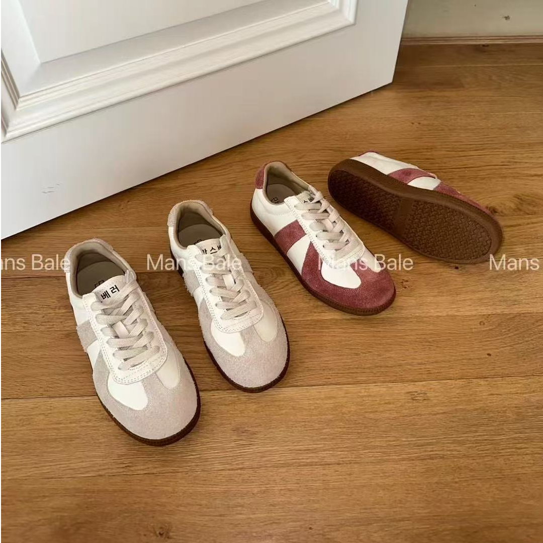 00226 休闲鞋女2025新款百搭真皮拼色系带平底运动板鞋女德训鞋