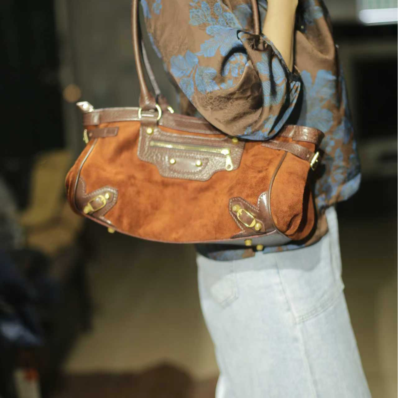 【周年庆活动场】25092反绒马皮机车包横版斜挎单肩包