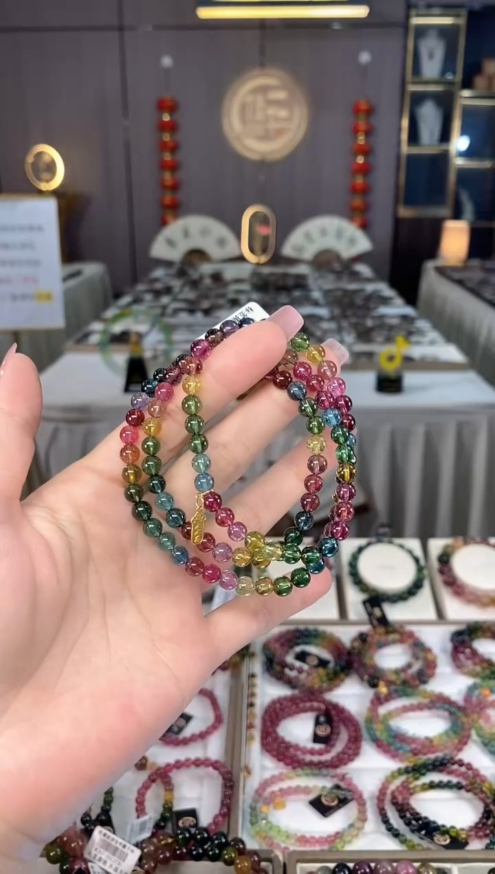 未镶嵌冰透体老矿碧玺彩虹三圈手串5mm+碧玺多样性发货一条hon