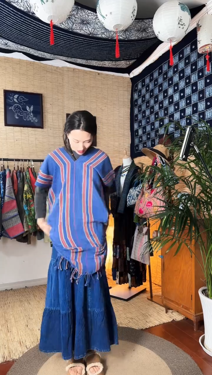 【闪购商品】设计师款蓝红条衣裙