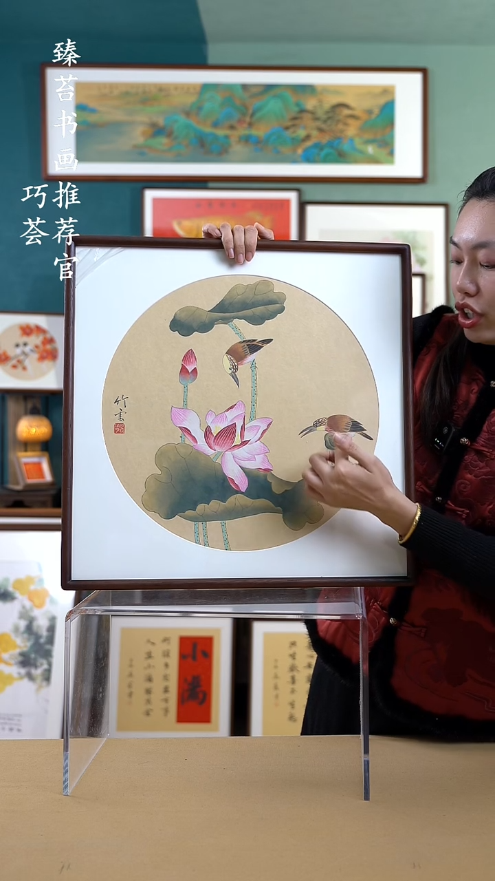 【闪购商品】国画52*52 荷花鸟A650 手写手绘摆台