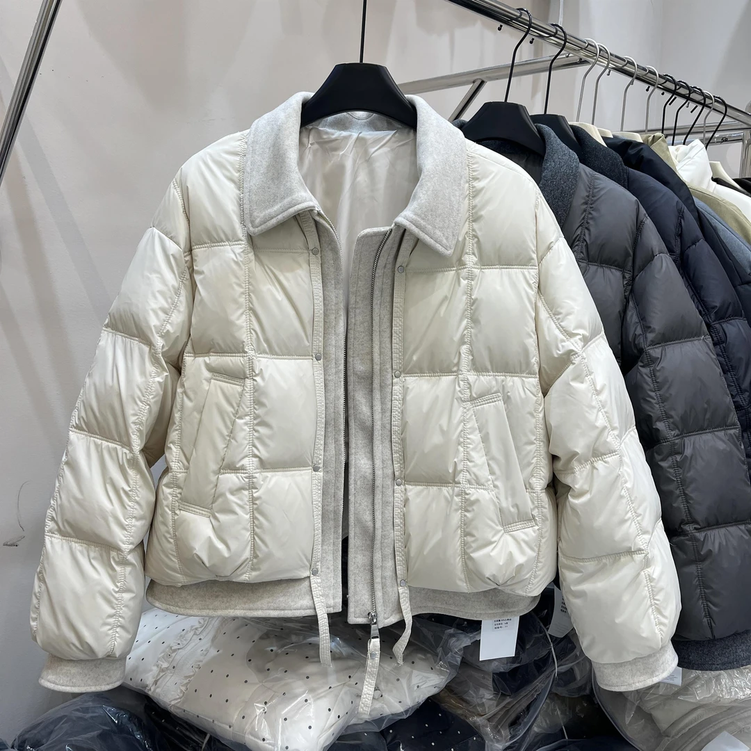 棉服女短款2025冬季新款翻领拼接保暖外套时尚百搭上衣