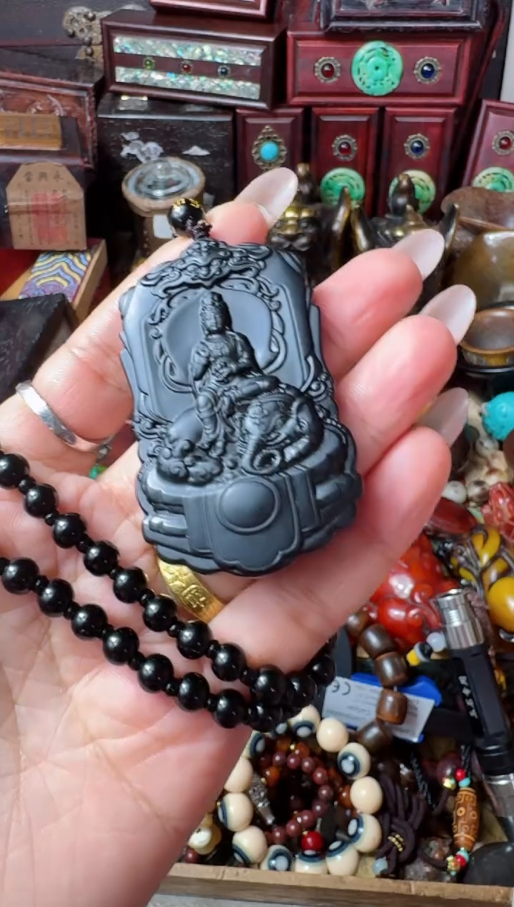 【闪购商品】和田玉（墨玉）挂件未镶嵌普贤：一物一拍，讲解为准！