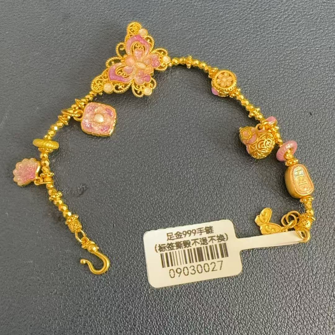 足金999紫蝴蝶葫芦滴溜手链   09030027