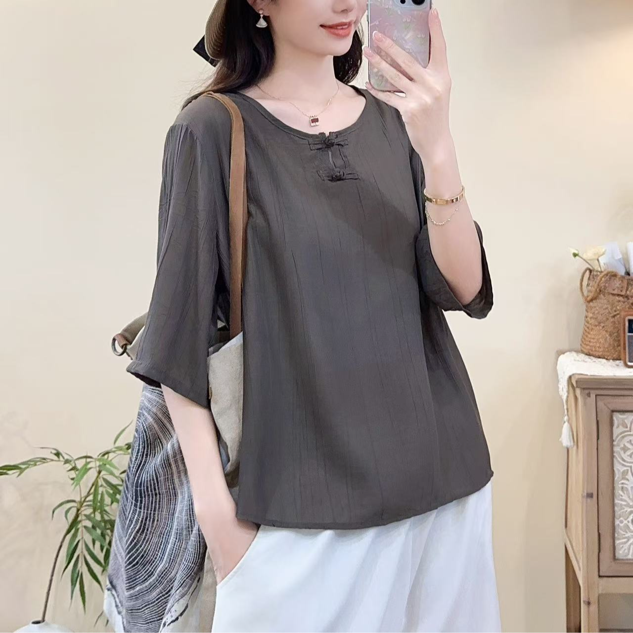 7120新款夏季优雅减龄碎花宽松显瘦T恤QZ