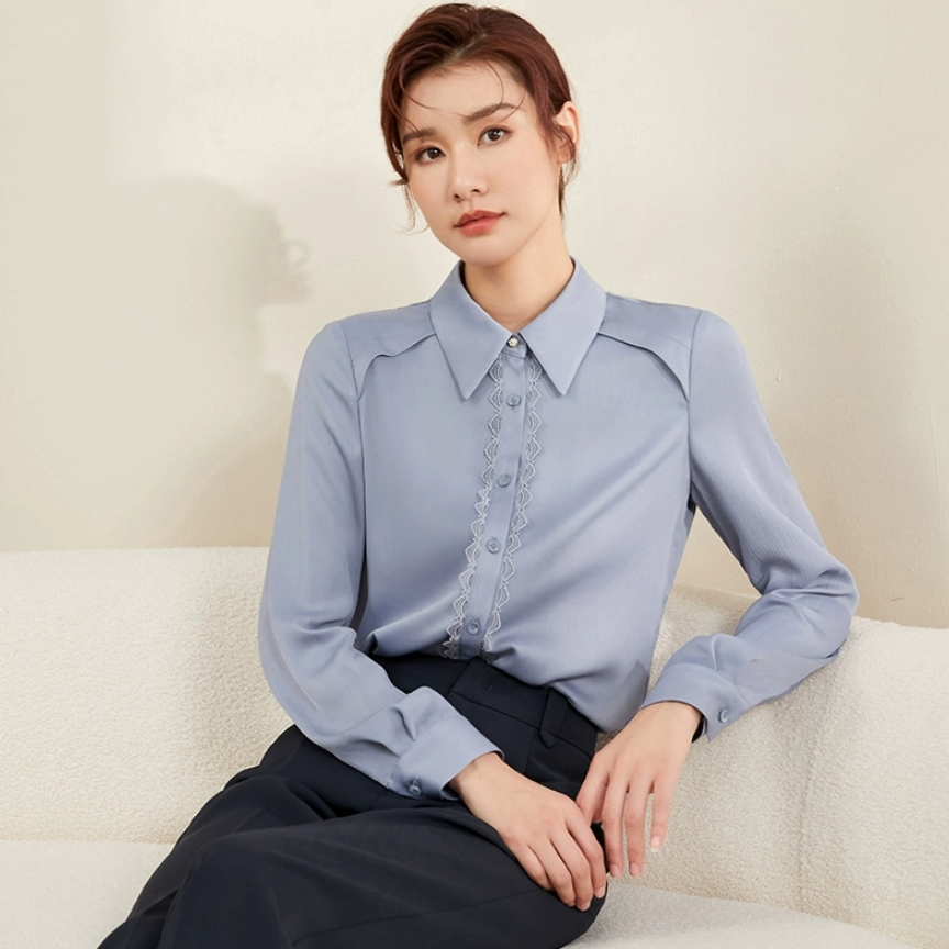 【曼贝宠粉节】8391105灰蓝色短袖衬衫女设计感小众气质宽松洋气