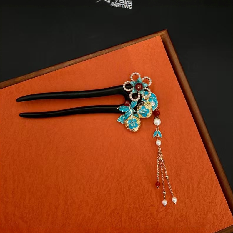 M049新中式古风蓝色二次元小花木簪