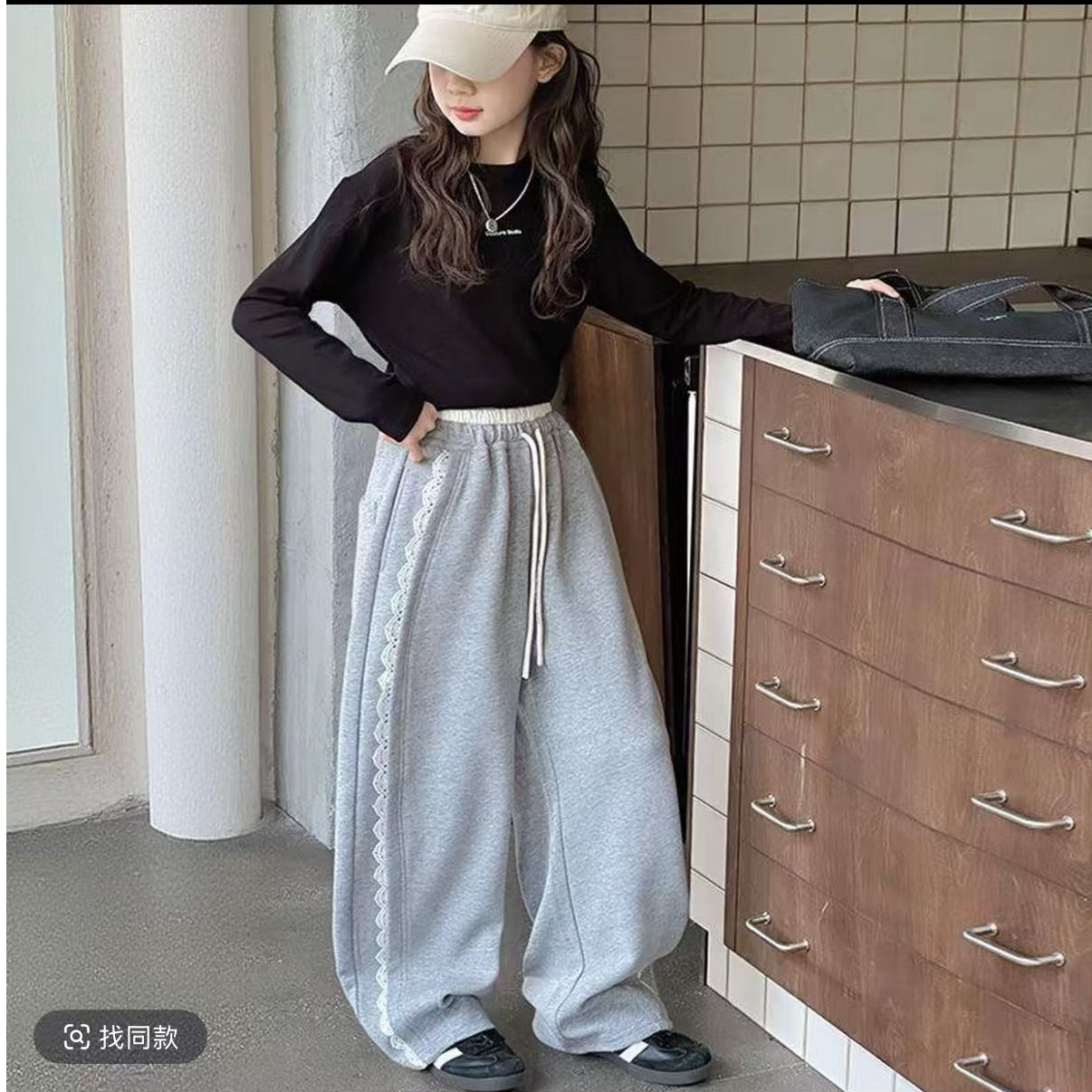 女童时尚花边加绒裤289