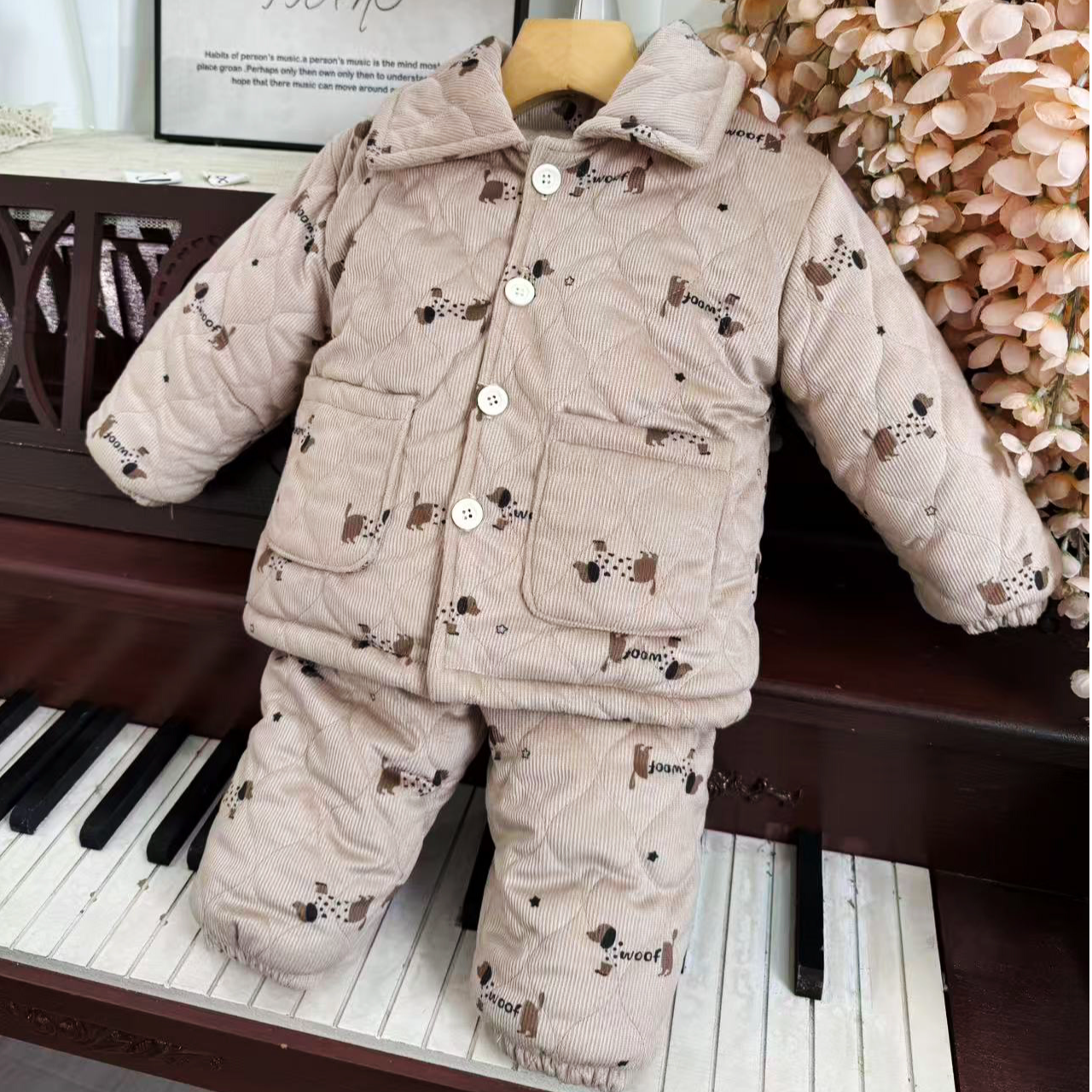 【四层加厚】卡通腊肠狗宝宝连帽家居服儿童套装可外穿冬季保暖