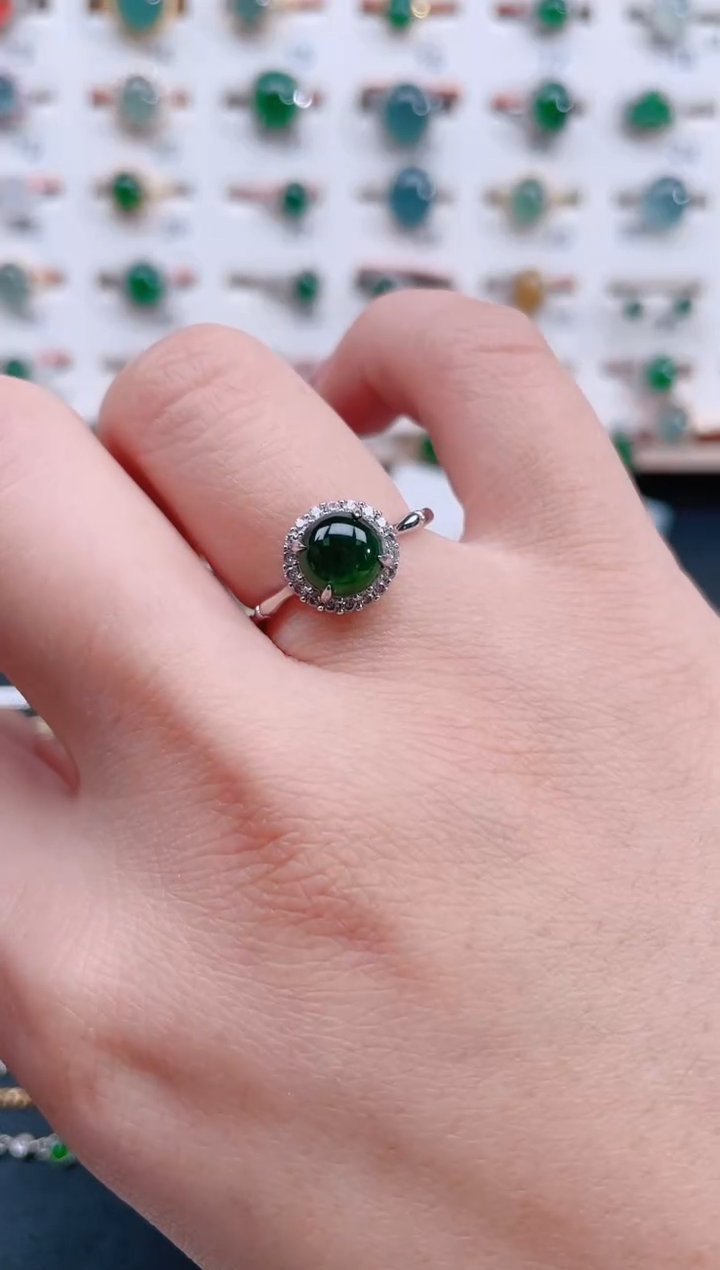 银S925镶嵌戒指翡翠天然翡翠
