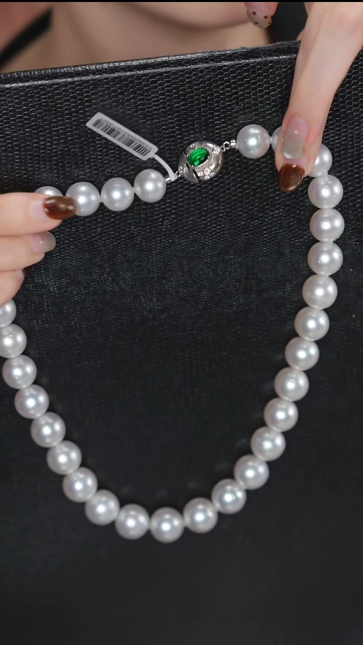 项链银S925镶嵌海水珍珠姐****?澳白珠链12-14MM