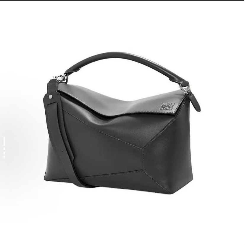 99新 LOEWE/罗意威 puzzle几何线条粒面牛皮手提斜挎中号号黑色