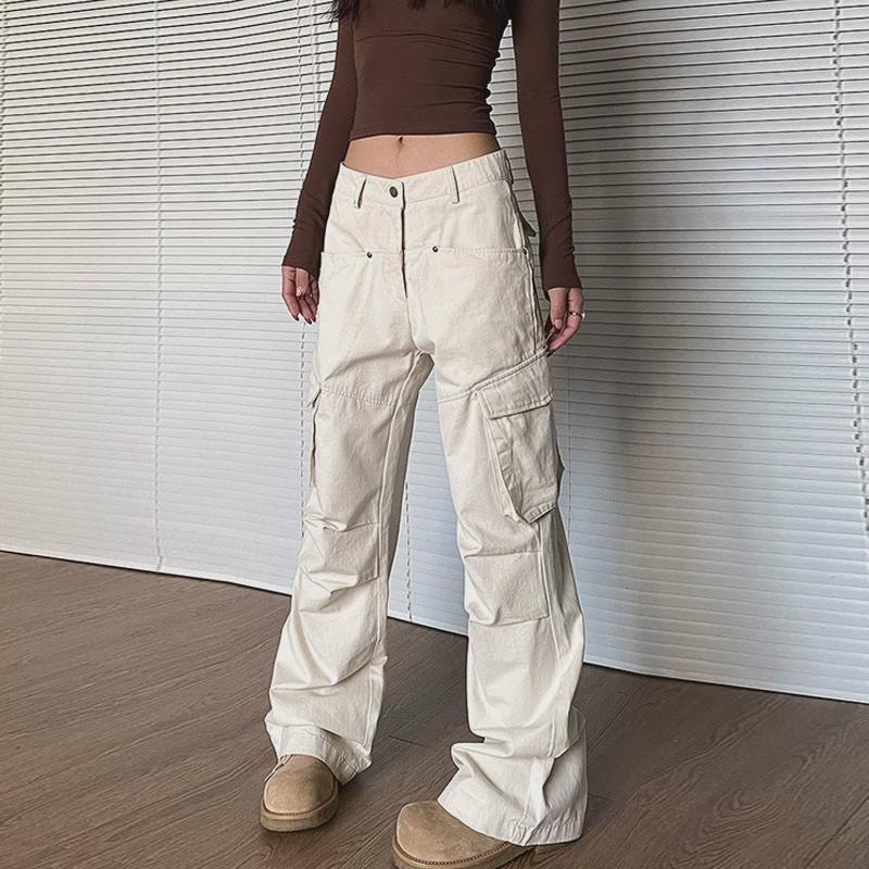 美式复古白色新款高级感宽松褶皱直筒女士卫裤