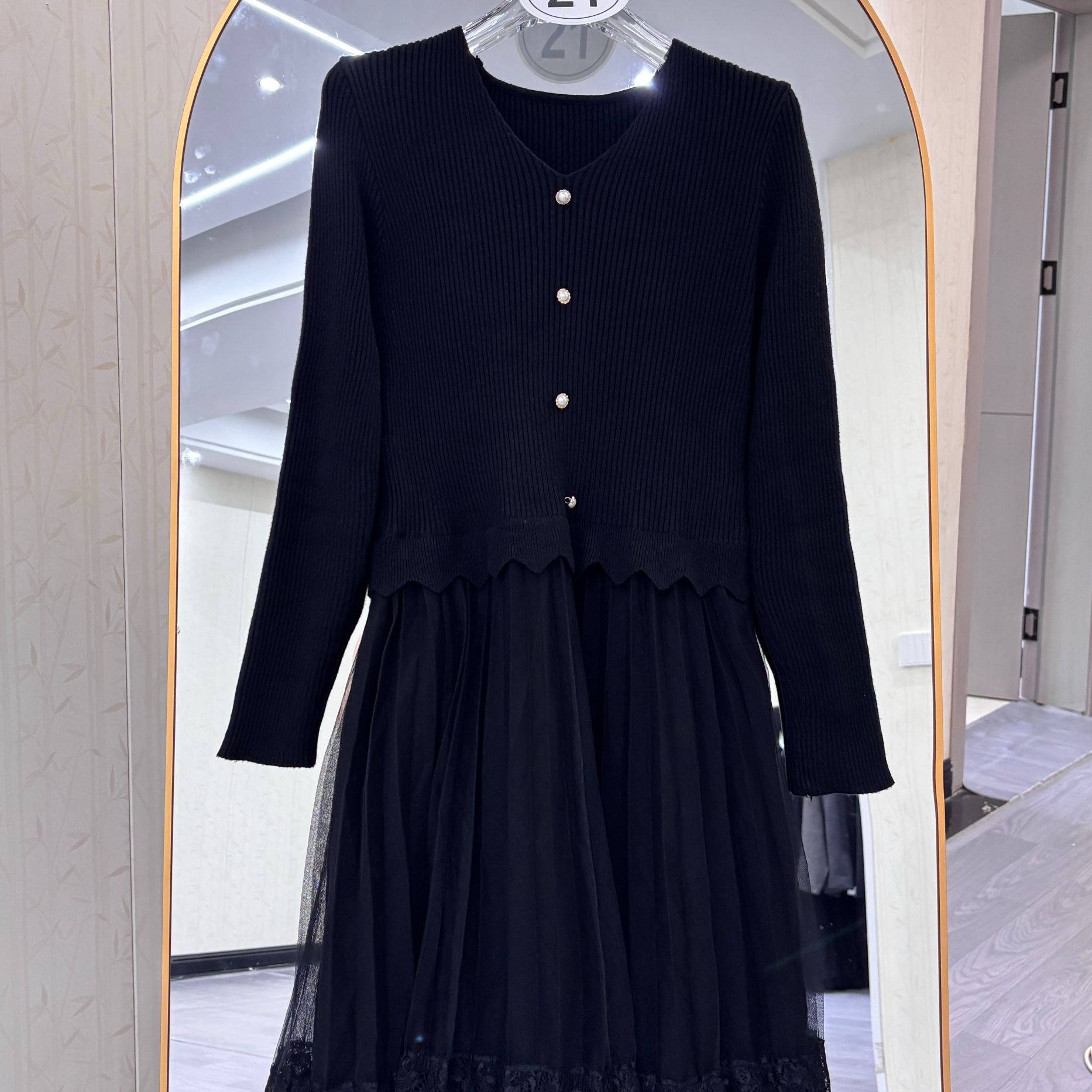 连衣裙森系拼接百搭显瘦收腰褶皱长裙不褪色春季裙子