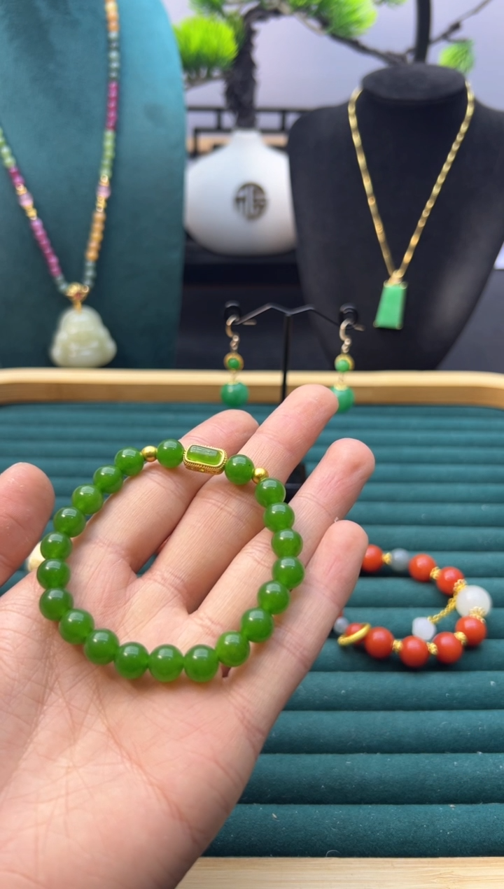 【闪购商品】和田玉手链14K金镶嵌S93