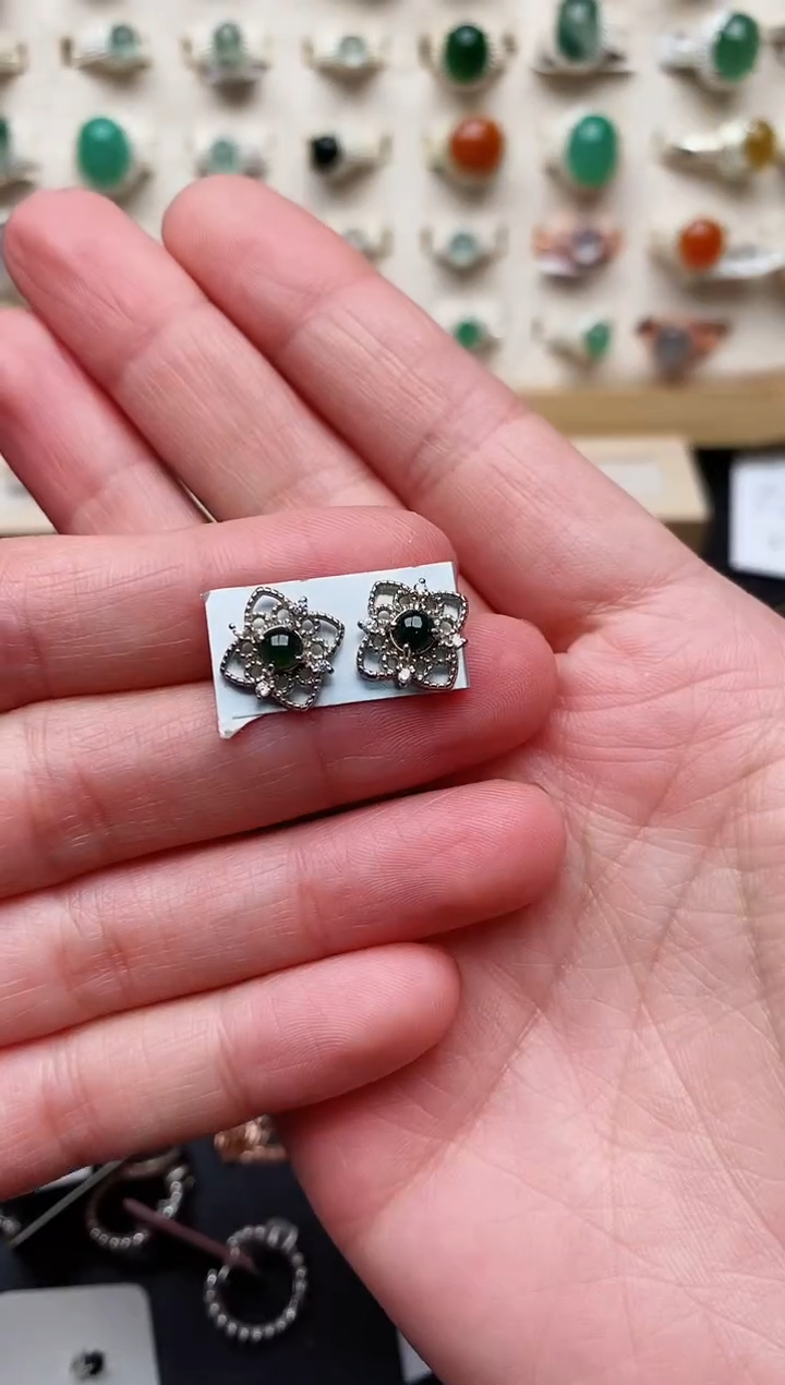 【闪购商品】翡翠耳饰银S925镶嵌天然翡翠444    1+